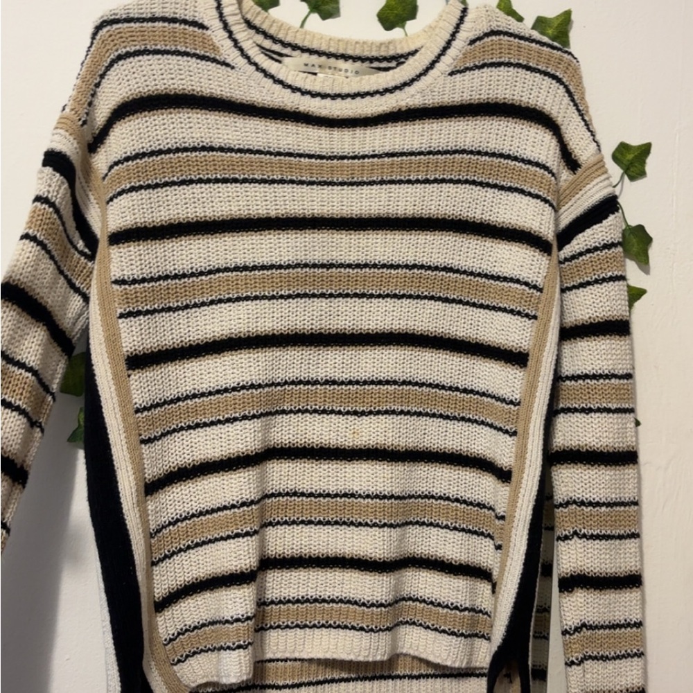 Striped Women's Sweater - Black, White, Tan